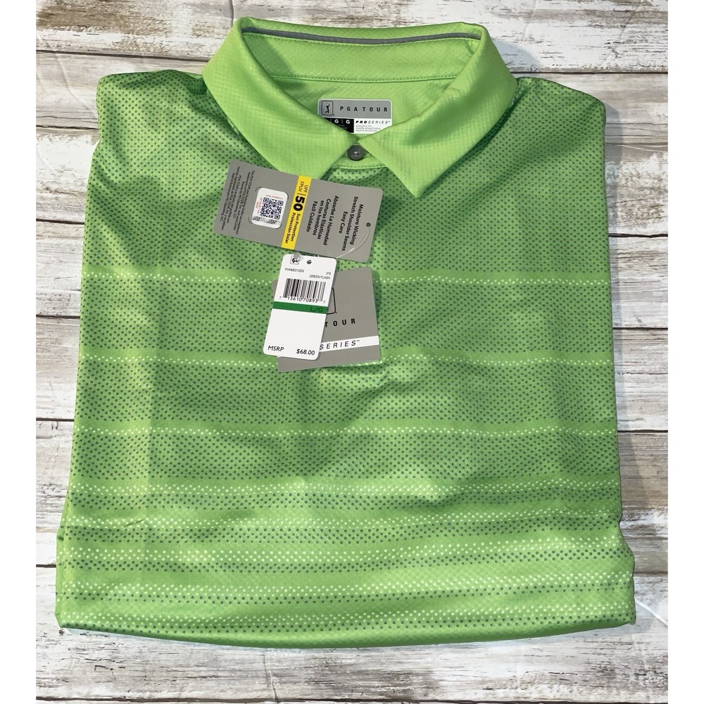 NWT PGA Tour Proseries Athletic‎ Fit Men's Polo Shirt  Size Large Green Flash